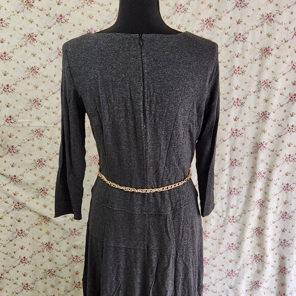 Woman's Anne Klein Dark Heather Gray Dress Goldtone Chain Belt size 10 - Picture 7 of 11